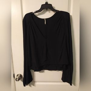 Free People Black Wide Sleeve Blouse
